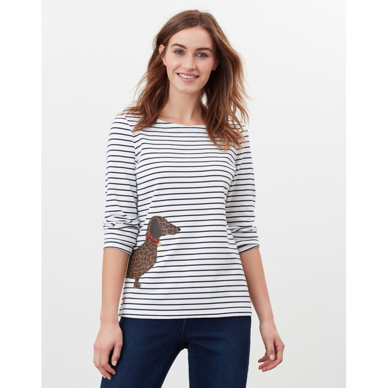 Joules Harbour Print Jersey Top - Cream Dog Leopard Stripe-1