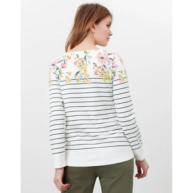 Joules Harbour Printed Jersey Top - Cream Green Stripe Floral-1