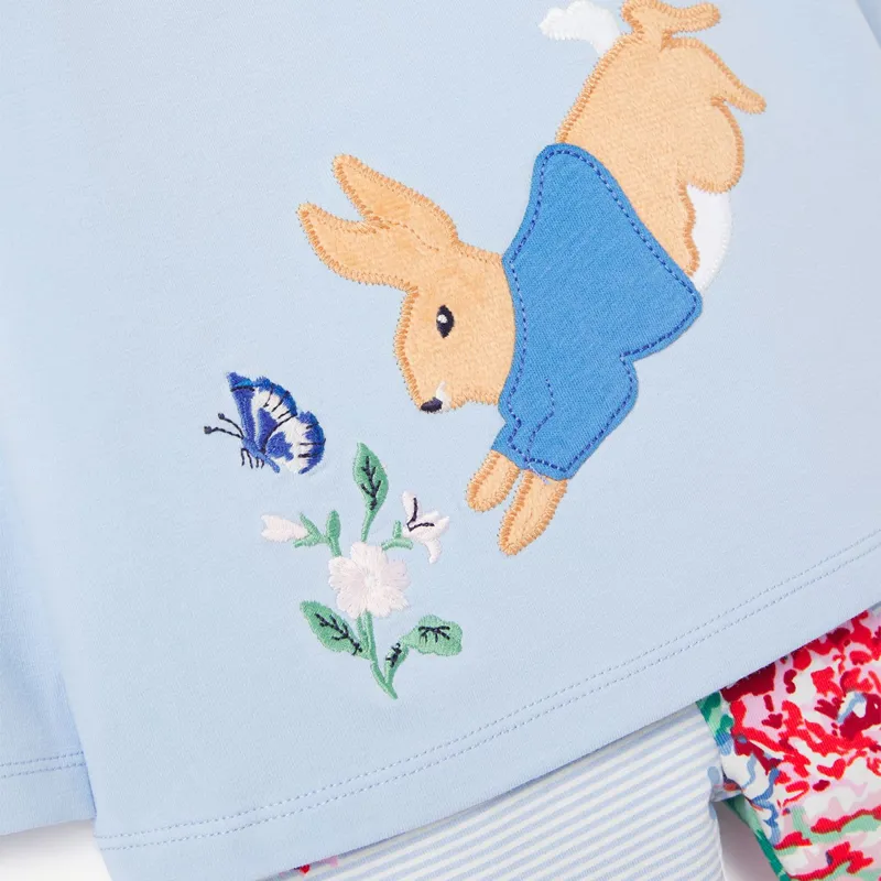 Peter Rabbit Poppy Organic Long Sleeved Applique Top With Frill Leggings - Blue Floral Rabbit-1