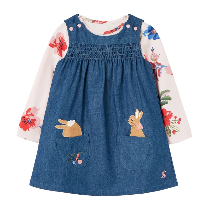 Joules Peter Rabbit Avie Pinafore Dress Set - Denim Peter