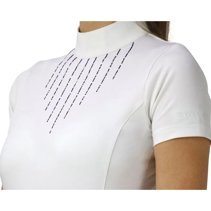 Hy Equestrian Roka Rose Show Shirt - White with Navy/Rose Gold Diamantes-2
