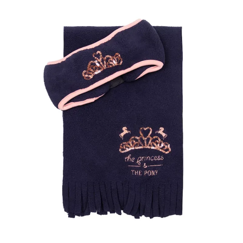 The Princess And The Pony Head Band And Scarf Set By Little Rider - Navy/Peach