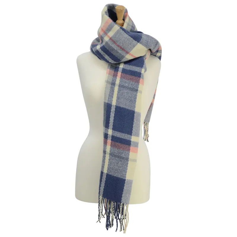 Hy Equestrian Ladies Supersoft Tartan Scarf - Soft Blue/Cream/Peach	