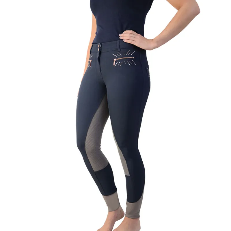 Hy Equestrian Kensington Ladies Breeches - Navy/Taupe/ Rose Gold