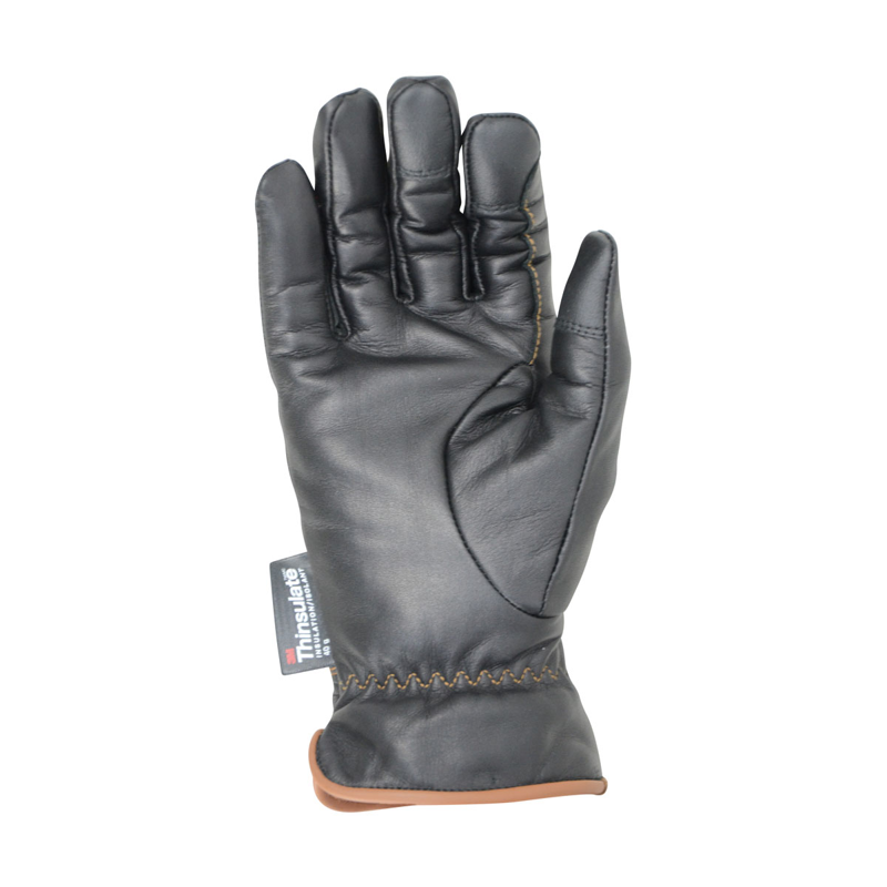Hy Equestrian Thinsulate Leather Winter Riding Gloves - Black/Tan Stitch-1