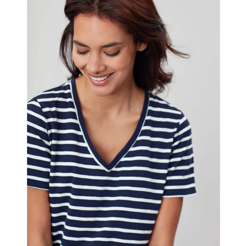 Joules Celina Stripe V Neck T-Shirt - Navy Cream Stripe-1