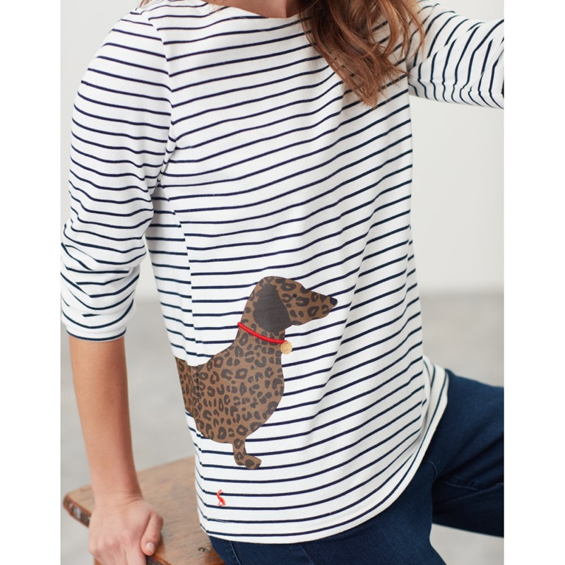 Joules Harbour Print Jersey Top - Cream Dog Leopard Stripe-3