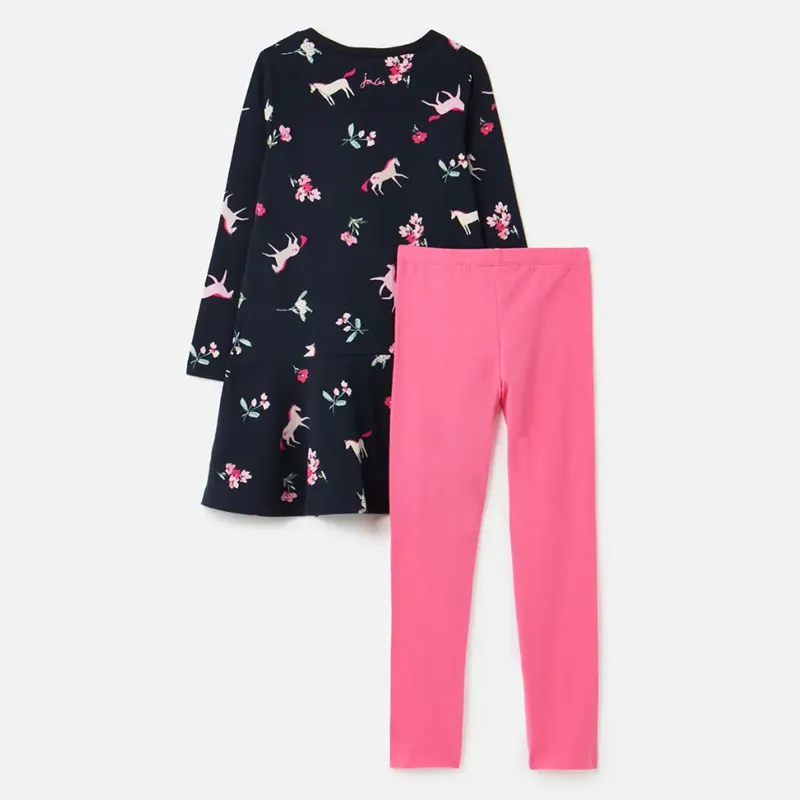 Joules Iona Dress and Leggings Set - Navy Unicorn Floral-1