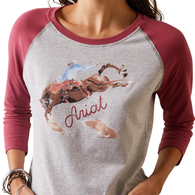 Ariat Women's Painted Dreams T-Shirt - Light Heather Grey/Earth Red-2