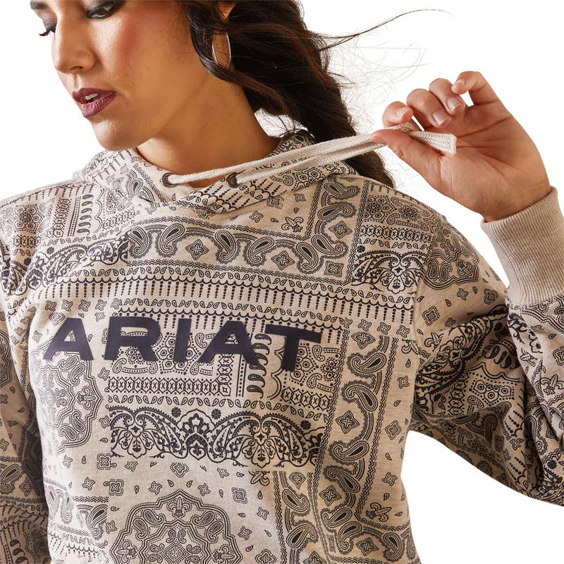 Ariat Women's Real Paisley Hoodie - Oatmeal/Periscope Paisley Print-2