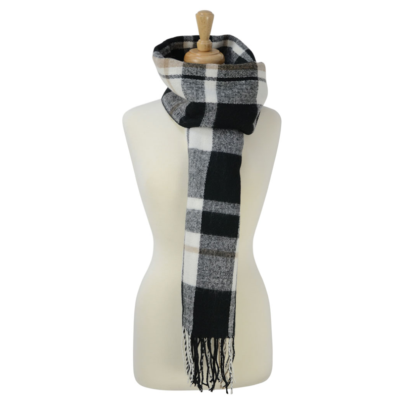 Hy Equestrian Ladies Supersoft Tartan Scarf - Black/White/Grey