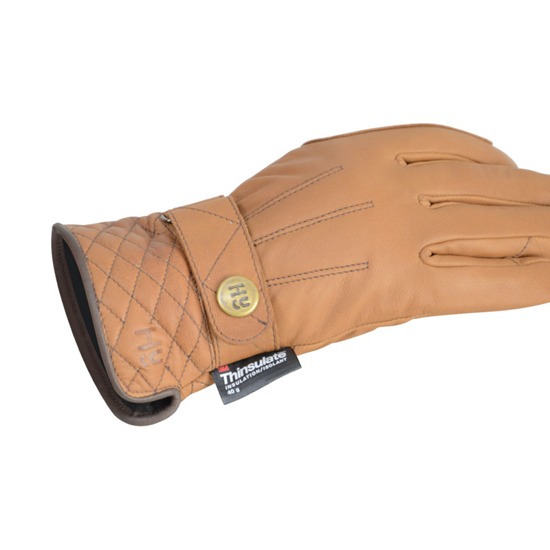 Hy Equestrian Thinsulate Quilted Soft Leather Winter Riding Gloves - Tan-2