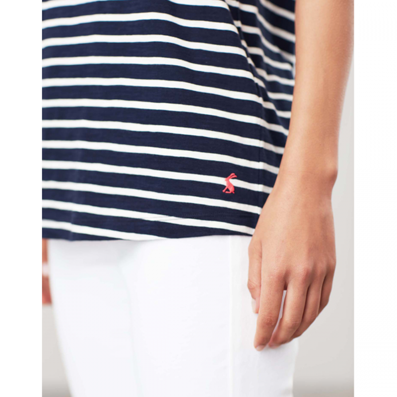 Joules Celina Stripe V Neck T-Shirt - Navy Cream Stripe-2
