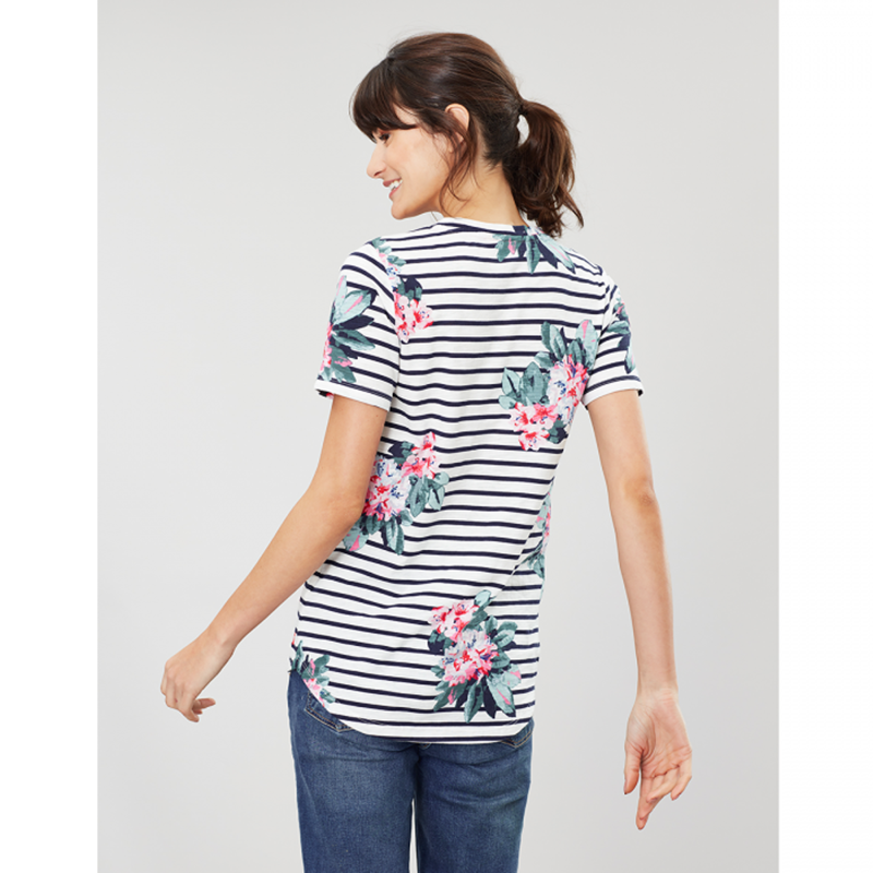 Joules Celina Print V Neck Top - Floral Cream Stripe-3