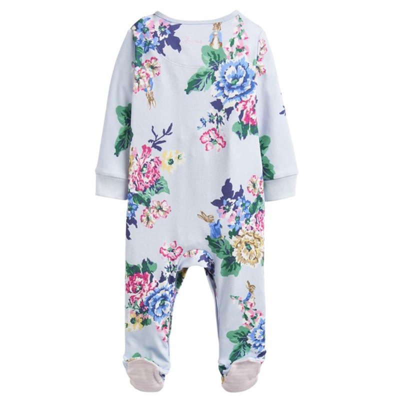 Joules Razamataz Printed Babygrow - Light Blue Rabbit Floral-1
