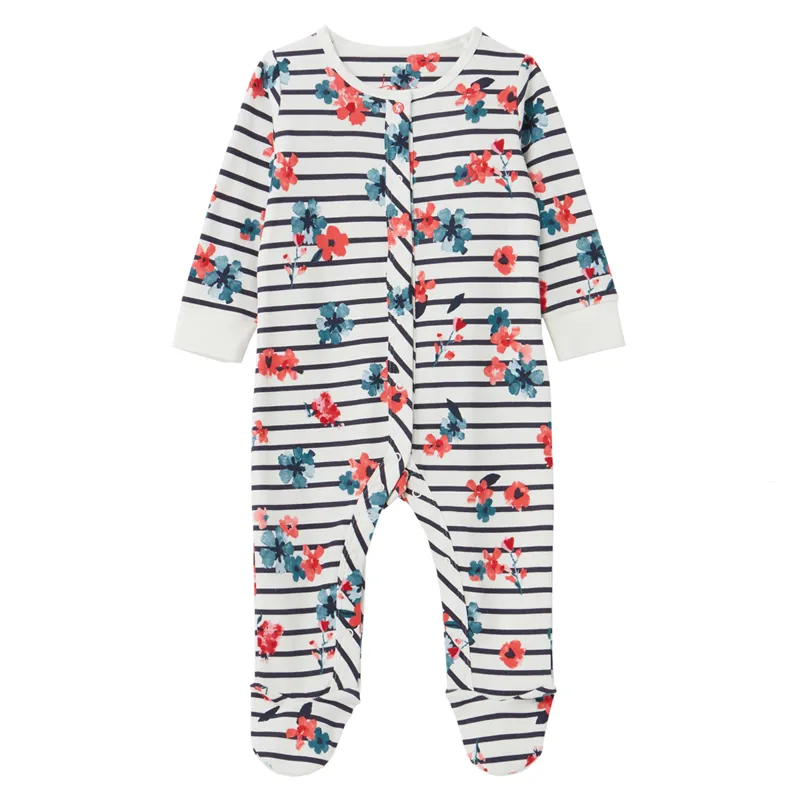 Joules Razamataz Printed Sleepsuit - White Stripe Posey