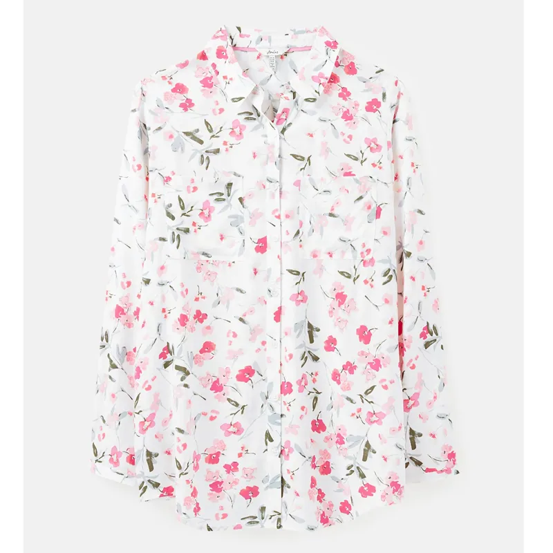 Joules Elvina Button Front Woven Top - Cream Floral