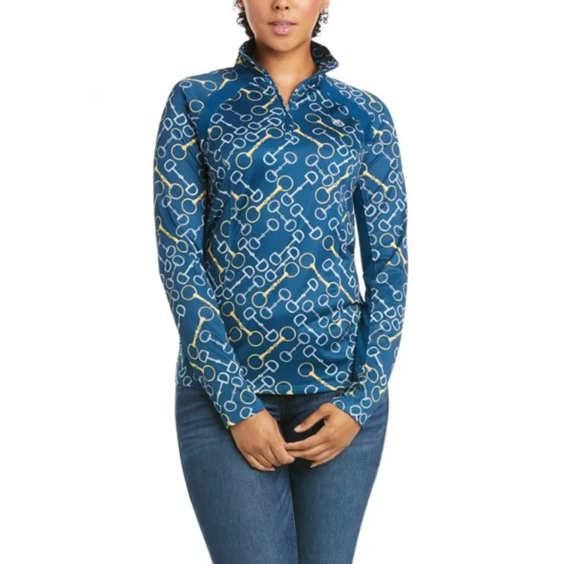 Ariat Womens Sunstopper 2.0 LS Base Layer - Blue Opal Bits 