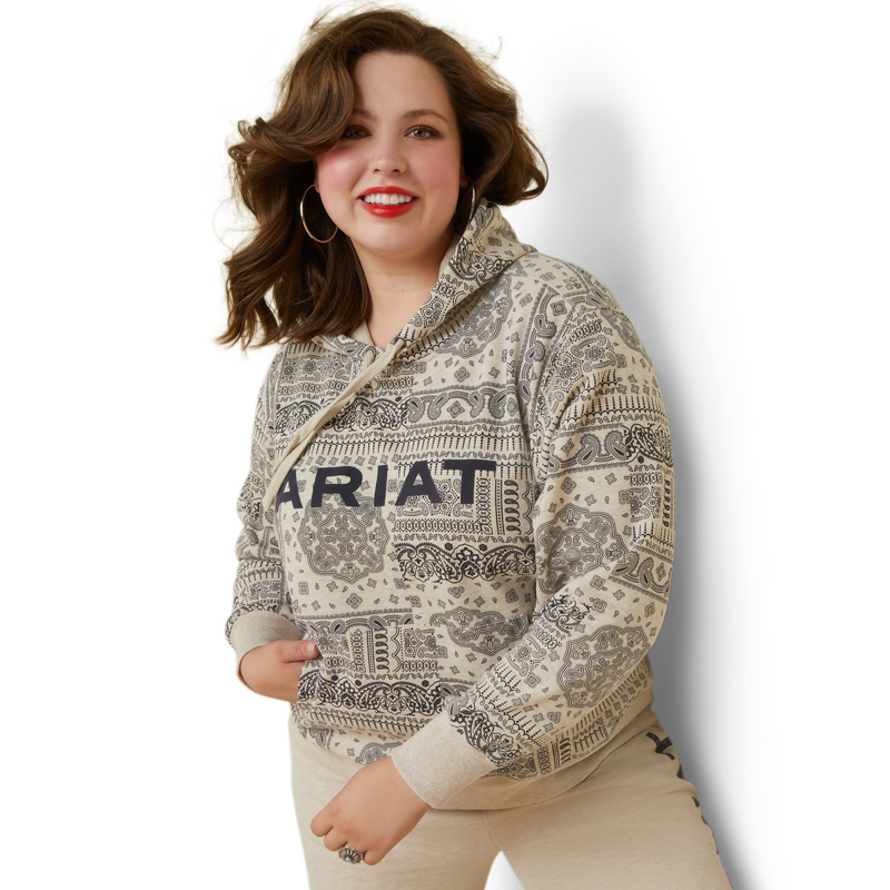 Ariat Women's Real Paisley Hoodie - Oatmeal/Periscope Paisley Print-3