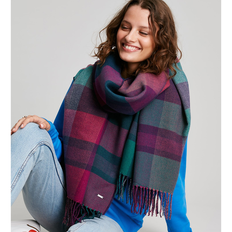 Joules Wetherby Check Scarf - Navy Pink Check-3