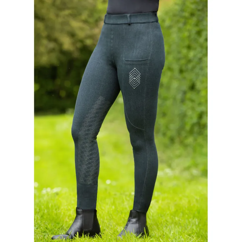 Hy Equestrian Ladies Jesmond Jewel Look Tights - Denim-4