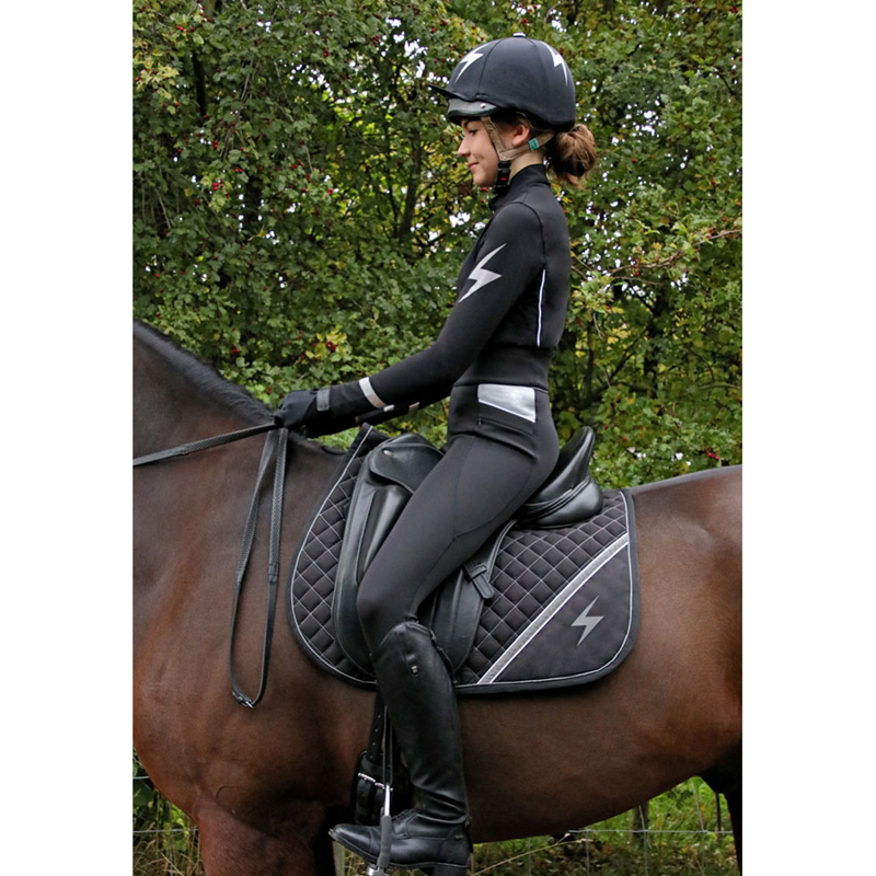 Silva Flash Riding Tights By Hy Equestrian - Black/Reflective Silver-4