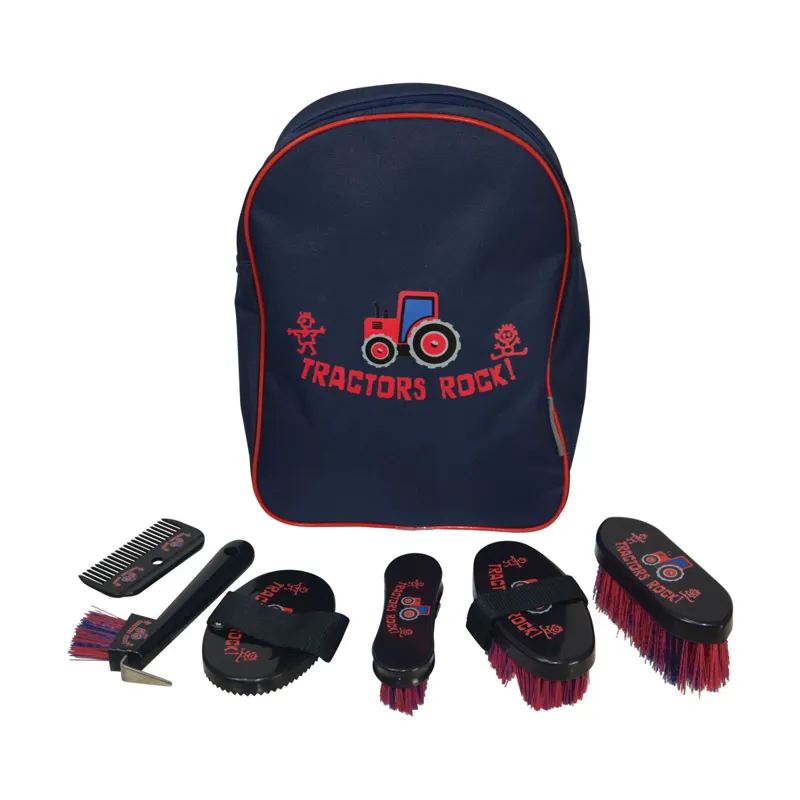 Tractors Rock Complete Grooming Kit Rucksack by Hy Equestrian - Navy/Red