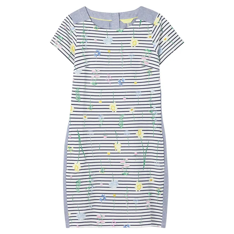 Joules Imelda Jersey Woven Mix Dress - Cream Stripe Floral
