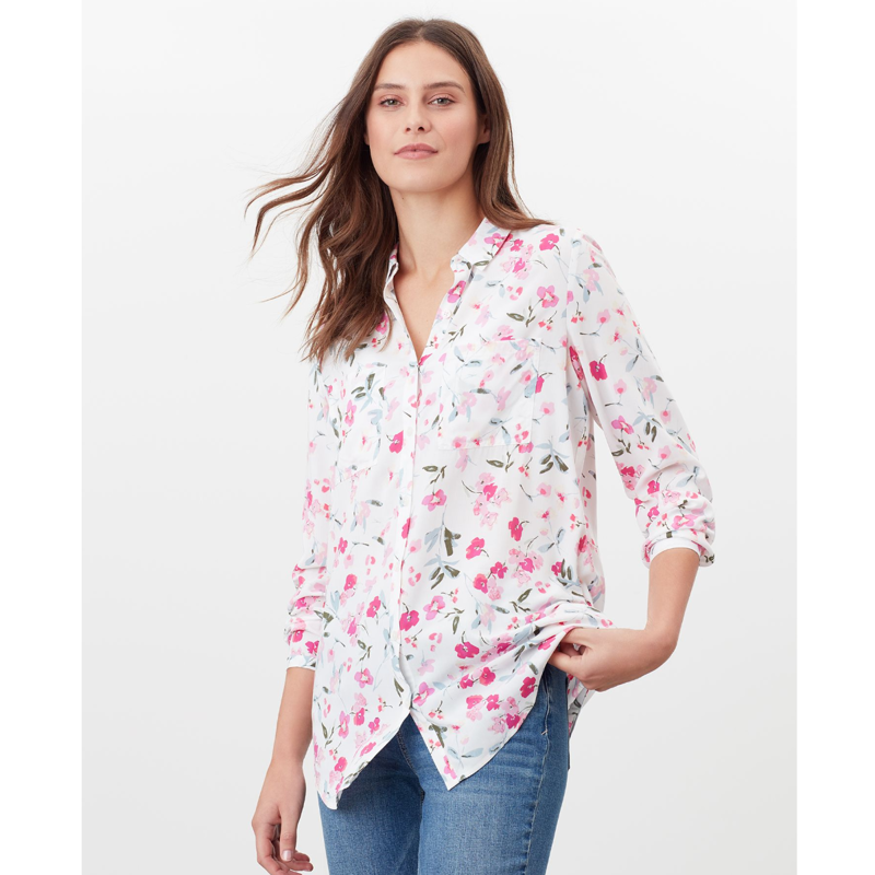 Joules Elvina Button Front Woven Top - Cream Floral-1