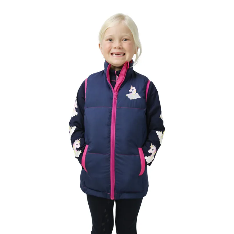 Little Unicorn Padded Gilet By Little Rider - Navy/Pink