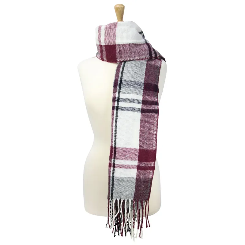 Hy Equestrian Ladies Supersoft Tartan Scarf - - Grape/Riviera/White