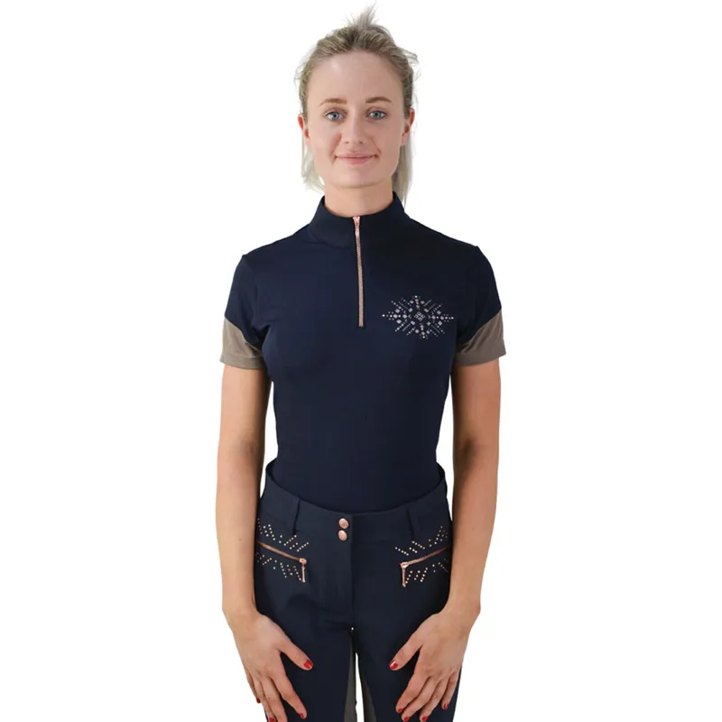Hy Equestrian Kensington Ladies Sports Shirt - Navy/Taupe/Rose Gold
