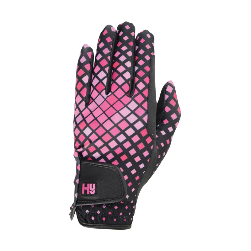 Hy Equestrian Lightweight Printed Riding Gloves - Pink Check