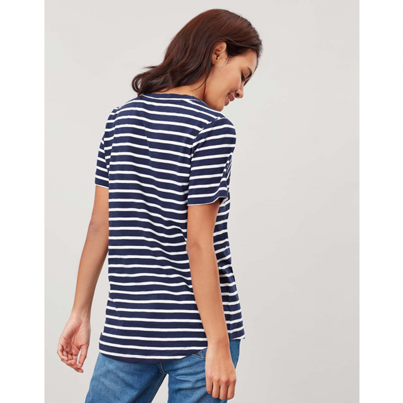 Joules Celina Stripe V Neck T-Shirt - Navy Cream Stripe-4