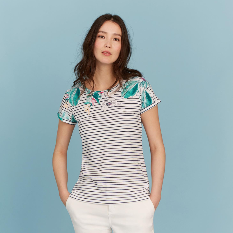 Joules Nessa Print Jersey T-Shirt - Palm Stripe-2