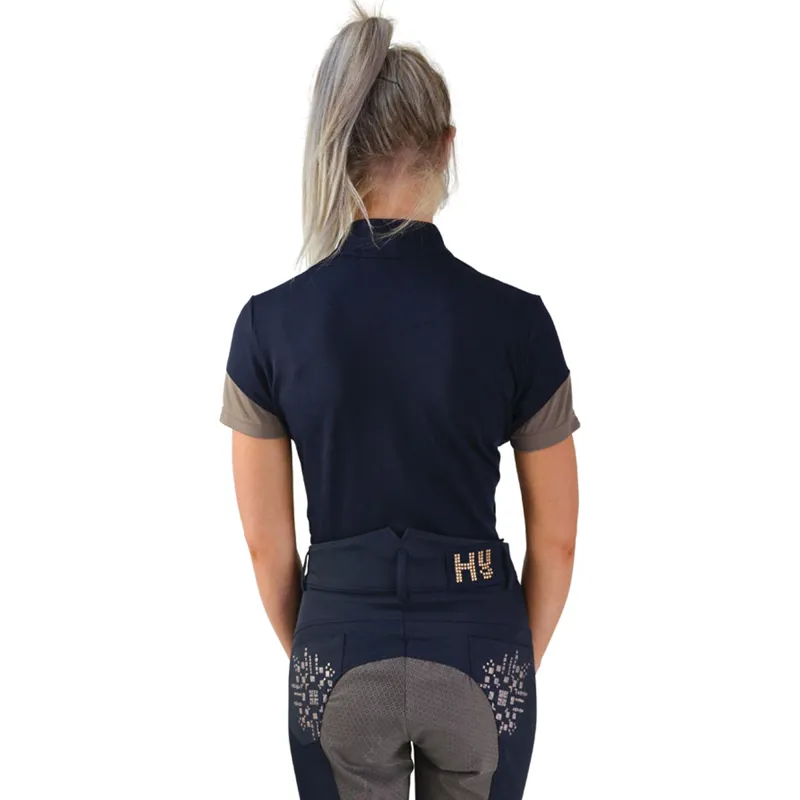 Hy Equestrian Kensington Ladies Sports Shirt - Navy/Taupe/Rose Gold-1