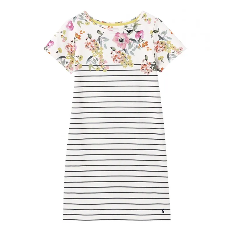 Joules Riviera Print Printed Jersey Dress - Cream Green Stripe