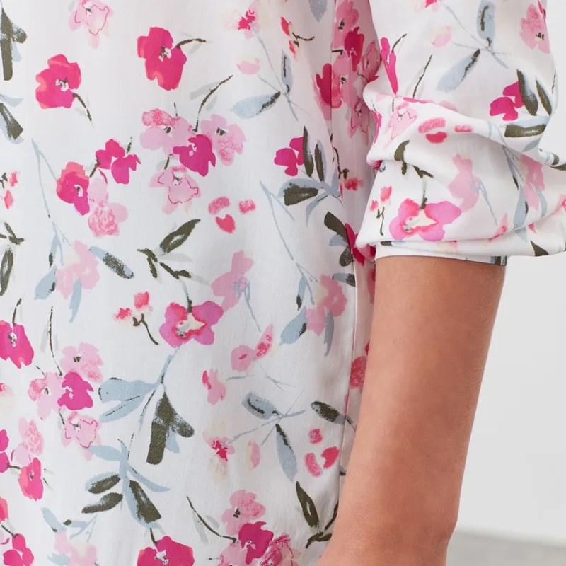 Joules Elvina Button Front Woven Top - Cream Floral-3