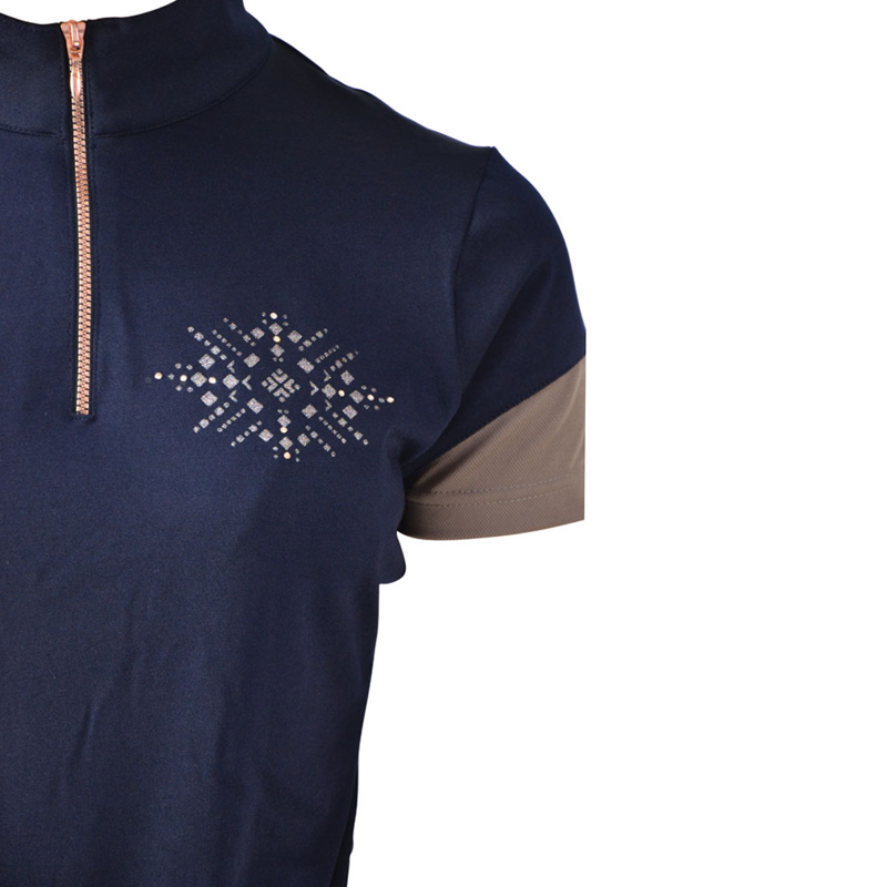 Hy Equestrian Kensington Ladies Sports Shirt - Navy/Taupe/Rose Gold-2