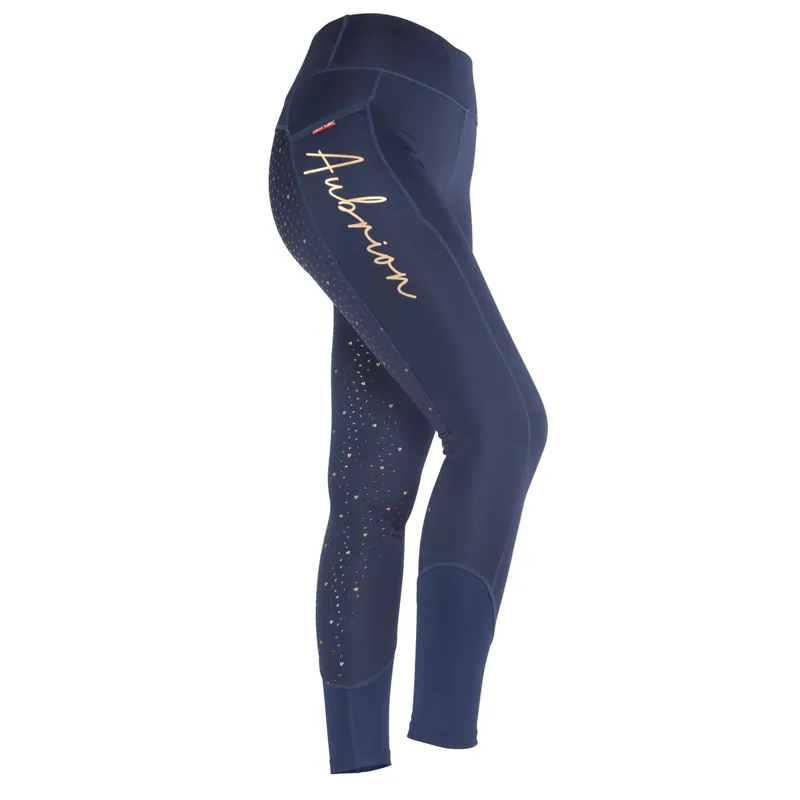 Aubrion Team Winter Riding Tights - Young Rider - Navy Blue