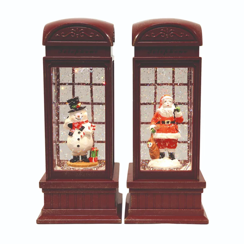 Straits LED Santa and Snowman Red Phonebox Water Spinner