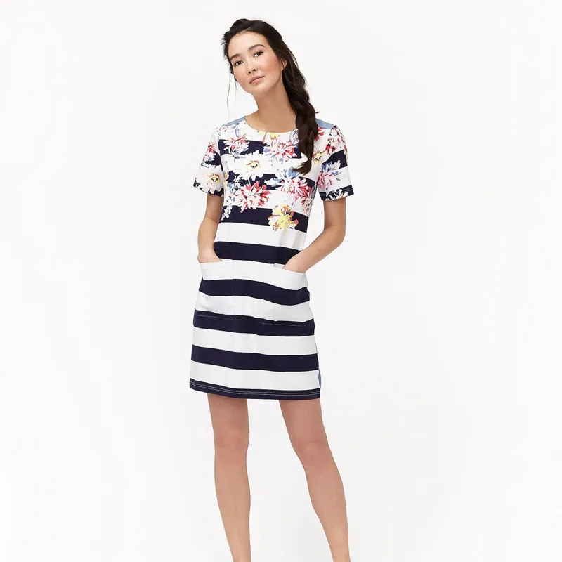 Seren Jersey Woven Mix Dress - Stripe Whitstable Floral-2