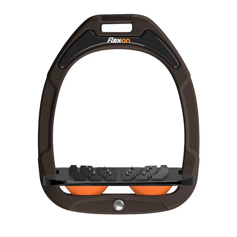 Flex-On Green Composite Stirrup - Incline Ultra Grip - Brown/Grey/Orange