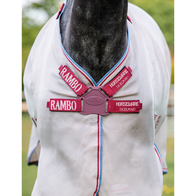 Horseware Rambo Protector Disc Front Closure Fly Rug - Oatmeal/Cherry/Peach/Blue-4