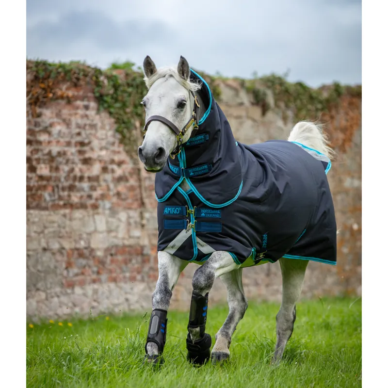 Amigo Bravo 12 Pony Plus Mediumweight Turnout Rug - Navy/Electric Blue/Navy