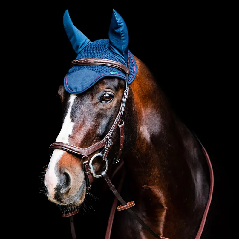 Horseware Rambo Ear Net - Navy/Burgundy