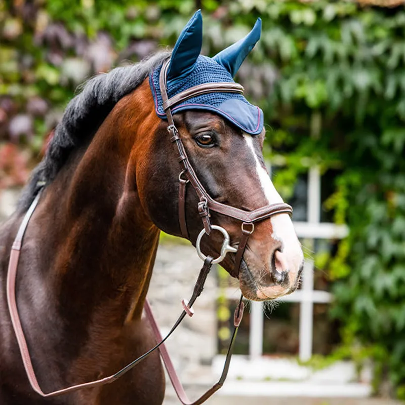 Horseware Rambo Ear Net - Navy/Burgundy-1