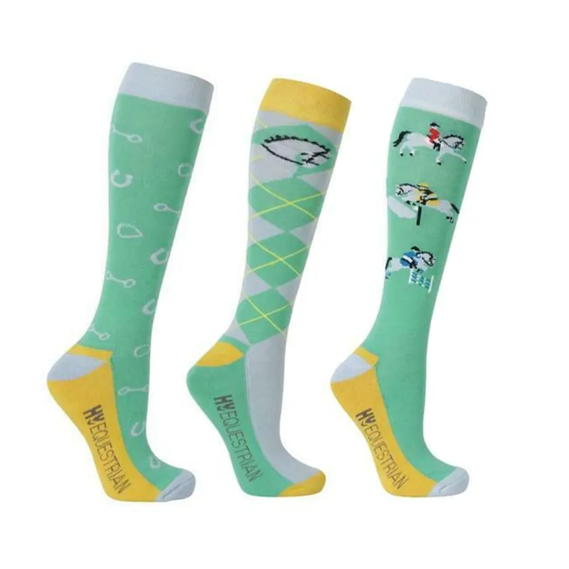 Hy Equestrian Competition Ready Socks - Green/Yellow