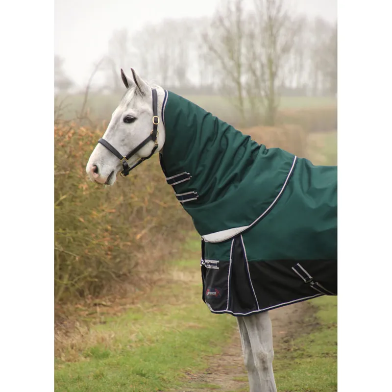 Hy DefenceX System 100g Turnout Rug With Detachable Neck Cover - Black/Green/Navy-6