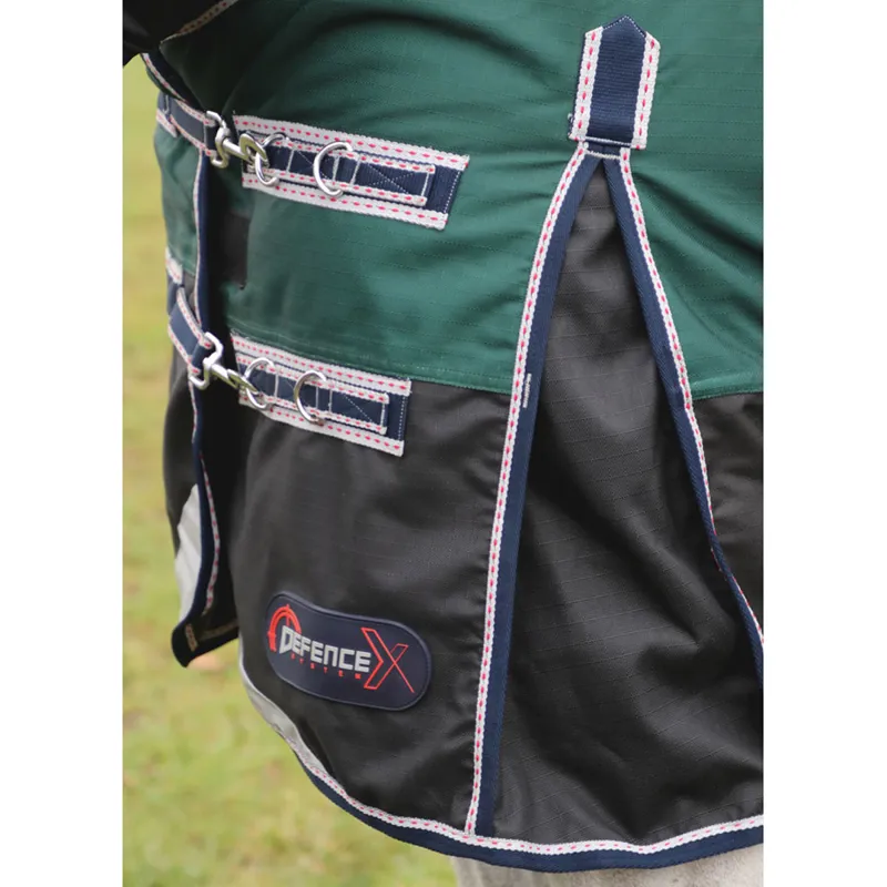 Hy DefenceX System 100g Turnout Rug With Detachable Neck Cover - Black/Green/Navy-1